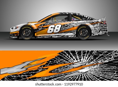 Car decal design vector. Graphic abstract stripe racing background kit designs for wrap vehicle, race car, nascar car, rally, adventure and livery