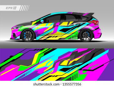 Car decal design vector. Graphic abstract stripe racing background kit designs for wrap vehicle, race car, rally, adventure and livery