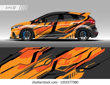 Car decal design vector. Graphic abstract stripe racing background kit designs for wrap vehicle, race car, rally, adventure and livery