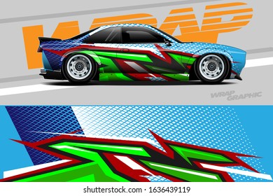 Car decal design vector. Graphic abstract stripe racing background kit designs