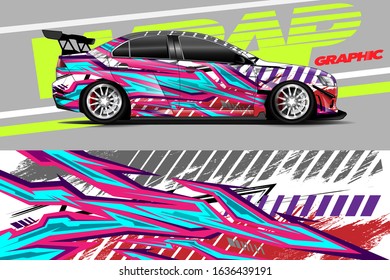 Car decal design vector. Graphic abstract stripe racing background kit designs