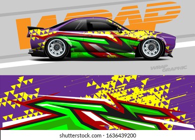 Car decal design vector. Graphic abstract stripe racing background kit designs