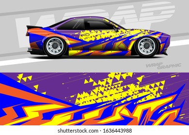 Car decal design vector. Graphic abstract stripe racing background kit designs for wrap vehicle, race car, rally, adventure and livery