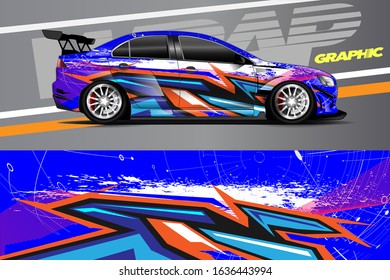 Car decal design vector. Graphic abstract stripe racing background kit designs for wrap vehicle, race car, rally, adventure and livery