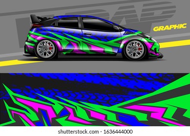 Car decal design vector. Graphic abstract stripe racing background kit designs for wrap vehicle, race car, rally, adventure and livery