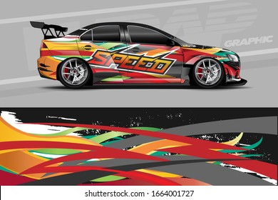 Car decal design vector. Graphic abstract stripe racing background kit designs. Simple, bold and aggressive graphic.