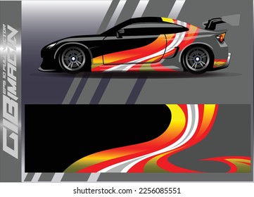 Vector de diseño de calcomanías de auto. Diseños gráficos abstractos de banda de fondo de carreras para envolver vehículos, carreras de coches, rally, aventura y livery