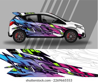 Car decal design vector. Graphic abstract stripe racing background kit designs for wrap vehicle, race car, rally, adventure and livery