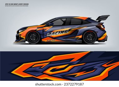 Car decal design vector. Graphic abstract stripe racing background kit designs for wrap vehicle, race car, rally, adventure and livery