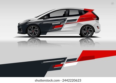 Vector de diseño de calcomanía de coche. Diseño de fondo de carreras de rayas abstractas gráficas para envolver el vehículo, coche de carreras, rally, aventura y oferta de librea