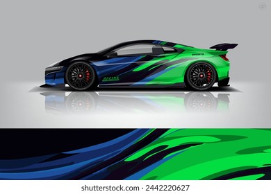 Vector de diseño de calcomanía de coche. Diseño de fondo de carreras de rayas abstractas gráficas para envolver el vehículo, coche de carreras, rally, aventura y oferta de librea