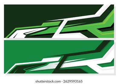 Vetor de design de decalque de carro. Kit de fundo de corrida de faixa abstrata gráfica projeta para veículo de embrulho, carro de corrida, rally, aventura e livery em combinações de cor verde EPS 10