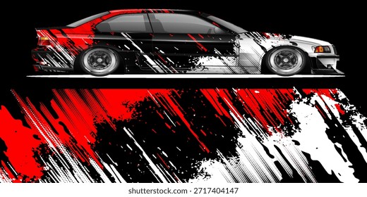 Car decal design vector. Graphic abstract stripe racing background kit designs for wrap vehicle, race car, rally, adventure and livery