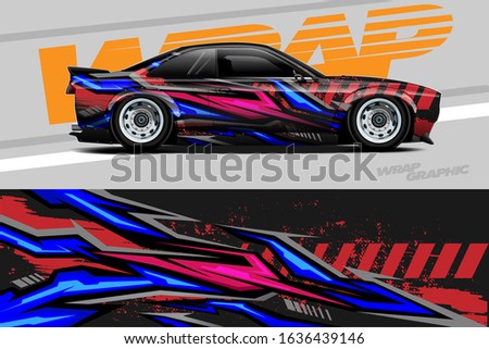 Car decal design vector. Graphic abstract stripe racing background kit designs