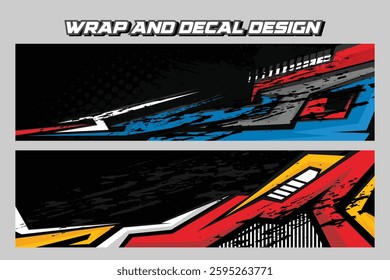Car decal design vector. Set Graphic abstract stripe racing background kit designs for wrap EPS 10