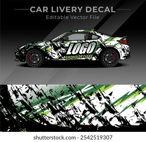 Etiqueta Del Coche Livery Con Diseño Abstractas. Etiqueta engomada del diseño de carreras blanco, negro, color verde