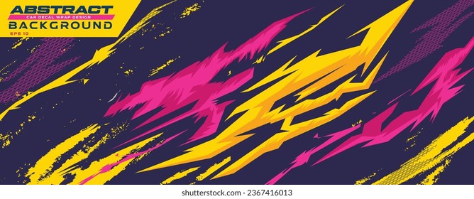 Car decal livery wrap banner abstract stripe sporty pink yellow color combination grunge brush thunder storm modern pattern racing motorsport vector design