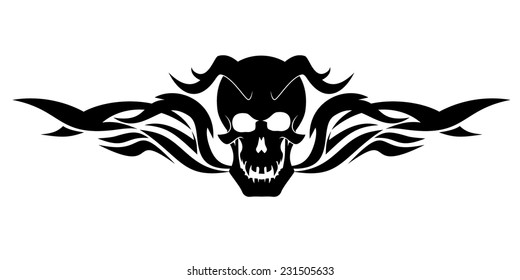 car decal skull with horns on fire