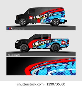 
Car decal, truck and cargo van wrap vector. Graphic abstract stripe designs for branding and livery vehicle