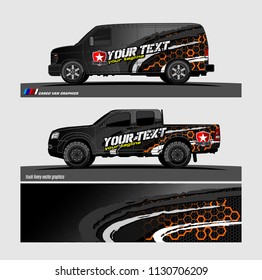 
Car decal, truck and cargo van wrap vector. Graphic abstract stripe designs for branding and livery vehicle