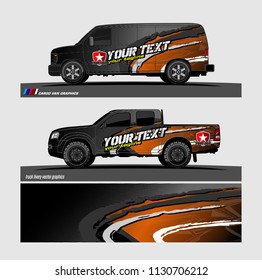 
Car decal, truck and cargo van wrap vector. Graphic abstract stripe designs for branding and livery vehicle