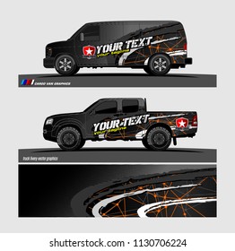 
Car decal, truck and cargo van wrap vector. Graphic abstract stripe designs for branding and livery vehicle