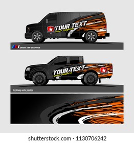 
Car decal, truck and cargo van wrap vector. Graphic abstract stripe designs for branding and livery vehicle