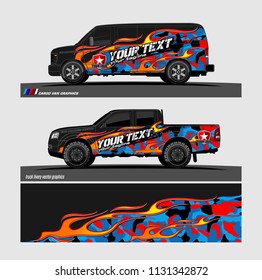 Car decal, truck and cargo van wrap vector. Graphic abstract stripe designs for branding and livery vehicle