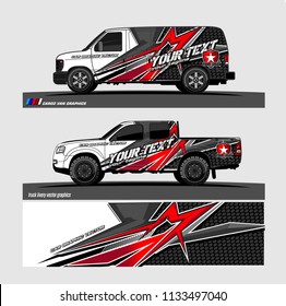 Car decal, truck and cargo van wrap vector. Graphic abstract stripe designs for branding and livery vehicle