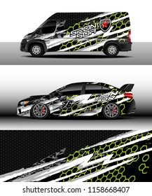 Car decal, Truck and cargo van design vector. Graphic abstract stripe racing background kit designs for wrap vehicle, race car, rally, adventure and livery