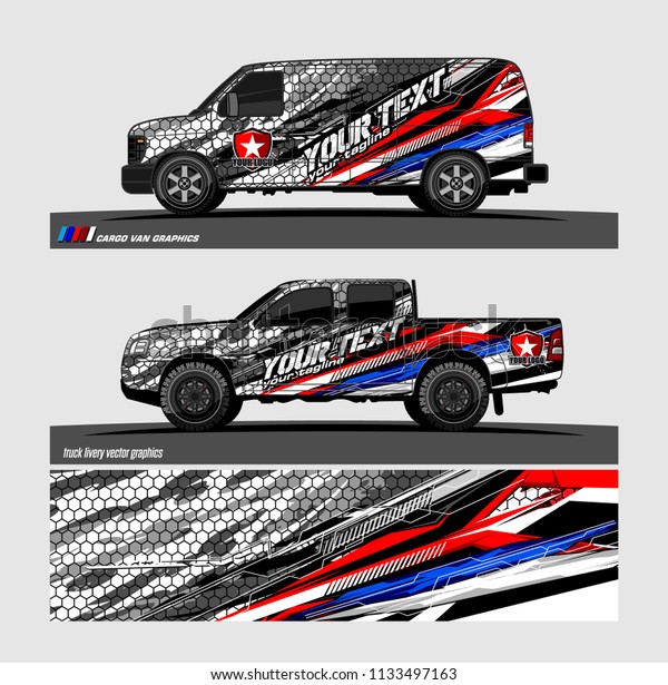 Car decal, truck\
and cargo van wrap vector. Graphic abstract stripe designs for\
branding and livery\
vehicle