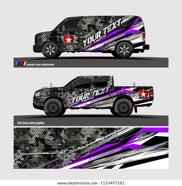 Car decal, truck\
and cargo van wrap vector. Graphic abstract stripe designs for\
branding and livery\
vehicle