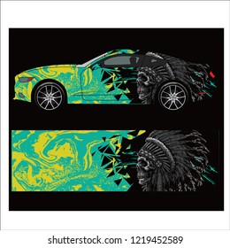 Car decal vector, graphic abstract skull racing designs for vehicle Sticker vinyl wrap