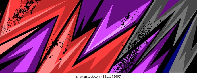 Car decal wrap design. Sport car decal red purple abstract geometric style