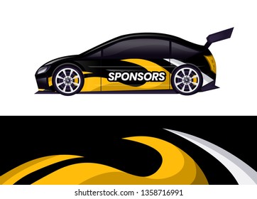 Car decal wrap design template vector illustration. Background abstract stripe racing sport graphic designs kit for race car, rally, vehicle, livery and adventure