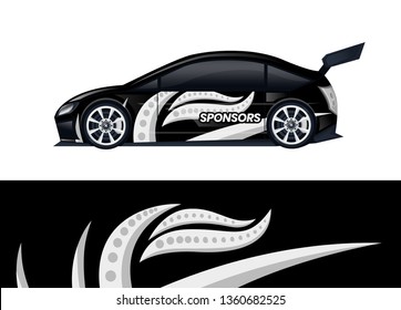 Car decal wrap design template vector illustration. Background abstract stripe racing sport graphic designs kit for race car, rally, vehicle, livery and adventure