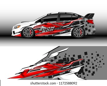 Car decal wrap design vector. Graphic abstract stripe racing background kit designs for wrap vehicle, race car, rally, adventure and livery