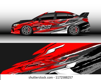 Car decal wrap design vector. Graphic abstract stripe racing background kit designs for wrap vehicle, race car, rally, adventure and livery