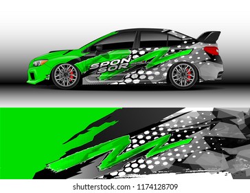Car decal wrap design vector. Graphic abstract stripe racing background kit designs for wrap vehicle, race car, rally, adventure and livery