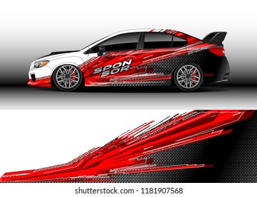 Car decal wrap design vector. Graphic abstract stripe racing background kit designs for wrap vehicle, race car, rally, adventure and livery