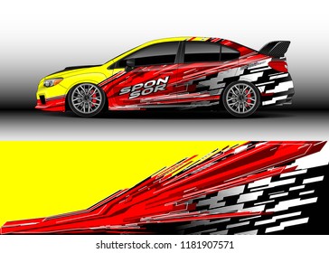 Car decal wrap design vector. Graphic abstract stripe racing background kit designs for wrap vehicle, race car, rally, adventure and livery