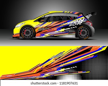 Car decal wrap design vector. Graphic abstract stripe racing background kit designs for wrap vehicle, race car, rally, adventure and livery