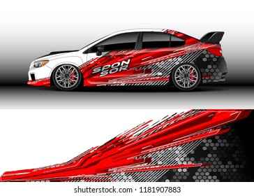 Car decal wrap design vector. Graphic abstract stripe racing background kit designs for wrap vehicle, race car, rally, adventure and livery