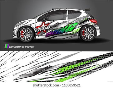 Car decal wrap design vector. Graphic abstract stripe racing background kit designs for wrap vehicle, race car, rally, adventure and livery