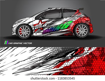 Car decal wrap design vector. Graphic abstract stripe racing background kit designs for wrap vehicle, race car, rally, adventure and livery