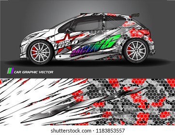 Car decal wrap design vector. Graphic abstract stripe racing background kit designs for wrap vehicle, race car, rally, adventure and livery