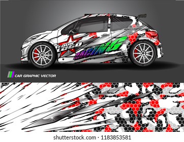 Car decal wrap design vector. Graphic abstract stripe racing background kit designs for wrap vehicle, race car, rally, adventure and livery