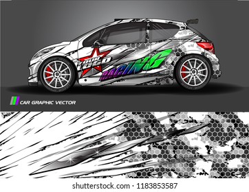 Car decal wrap design vector. Graphic abstract stripe racing background kit designs for wrap vehicle, race car, rally, adventure and livery