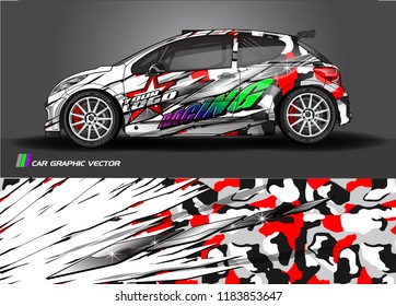 Car decal wrap design vector. Graphic abstract stripe racing background kit designs for wrap vehicle, race car, rally, adventure and livery