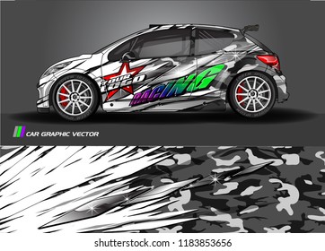 Car decal wrap design vector. Graphic abstract stripe racing background kit designs for wrap vehicle, race car, rally, adventure and livery